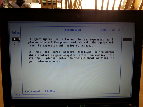 Thinkpad screen during BIOS upgrade