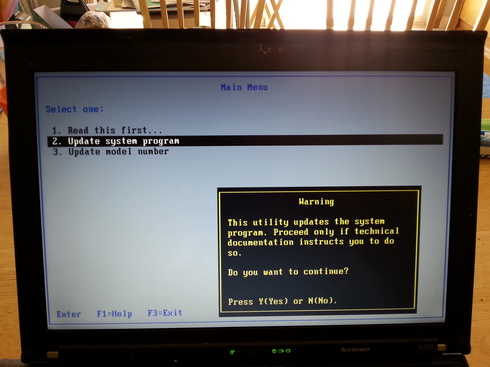 Thinkpad screen during BIOS upgrade