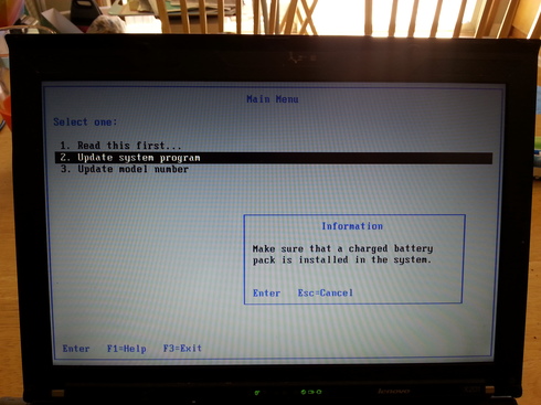 Thinkpad screen during BIOS upgrade