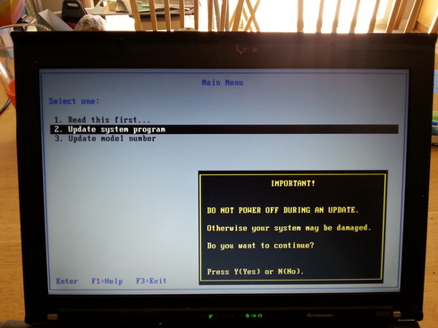 Thinkpad screen during BIOS upgrade