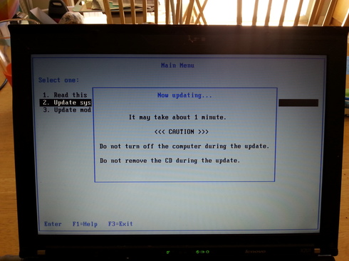 Thinkpad screen during BIOS upgrade