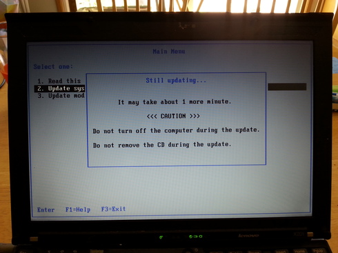 Thinkpad screen during BIOS upgrade