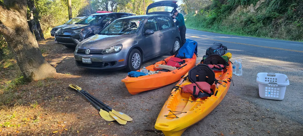 Kayaks loaded and ready at the launch point