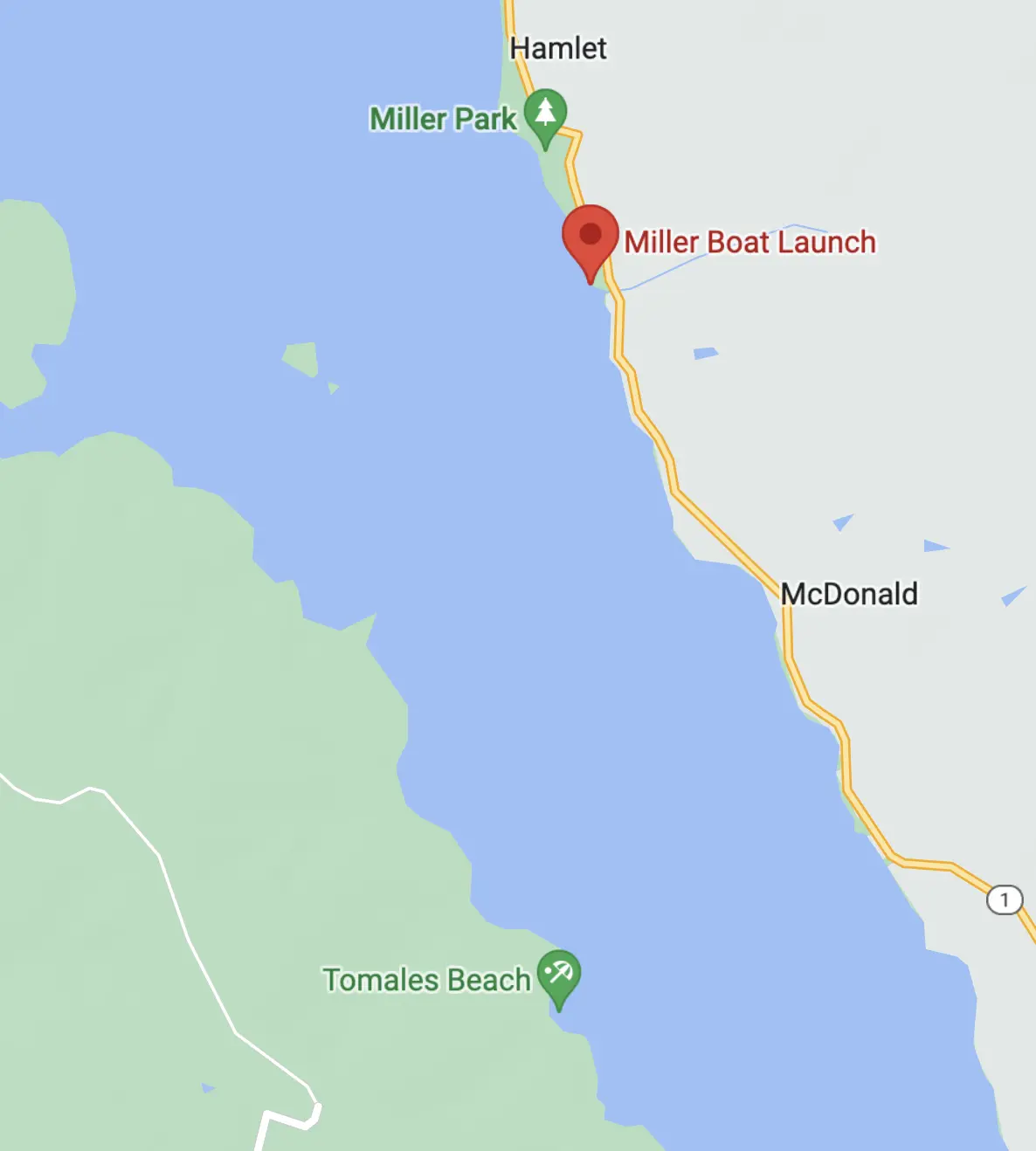 Miller Boat Launch on the east shore of Tomales Bay