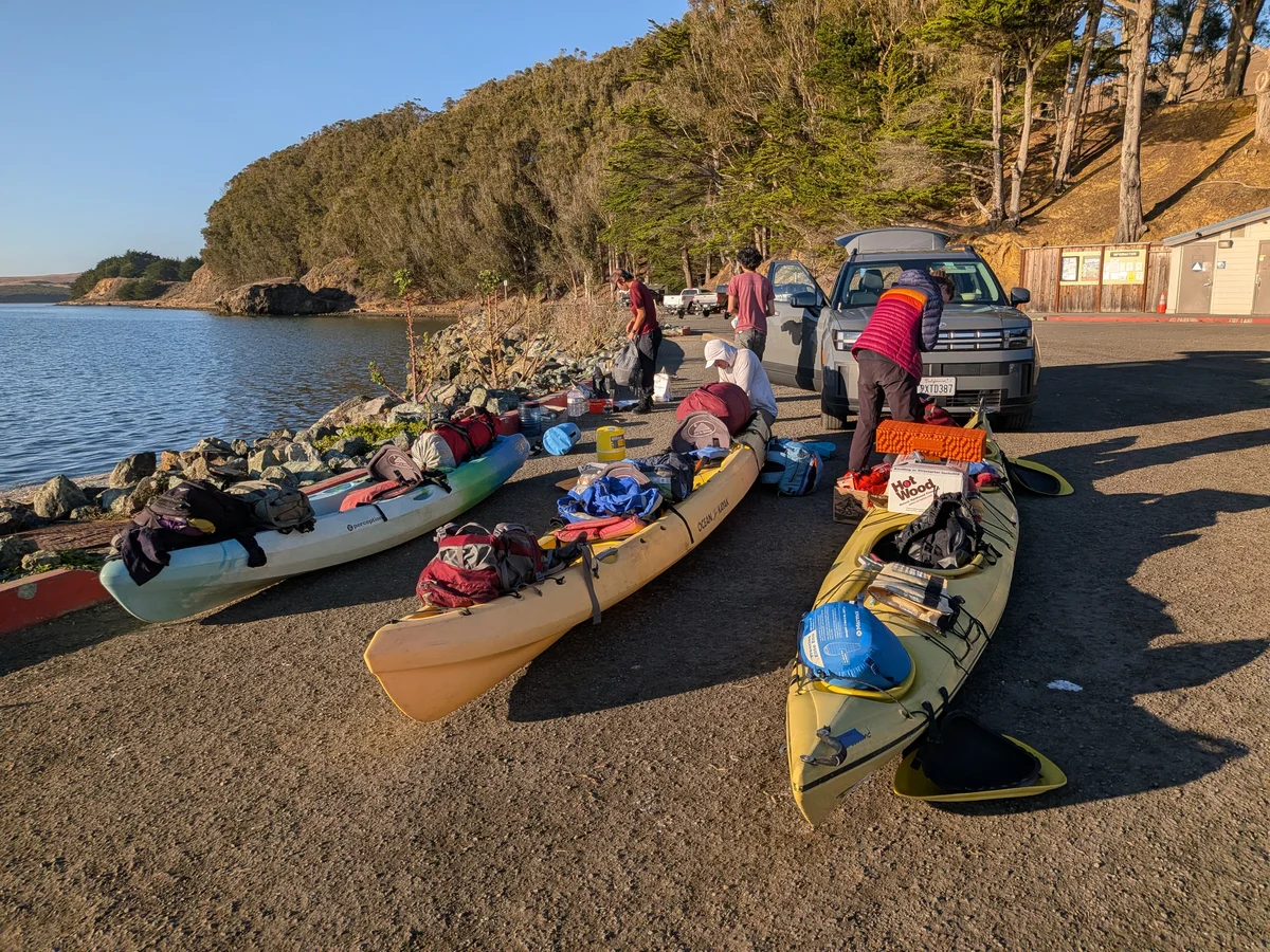 Kayaks mostly packed for departure Kayaks mostly packed for departure