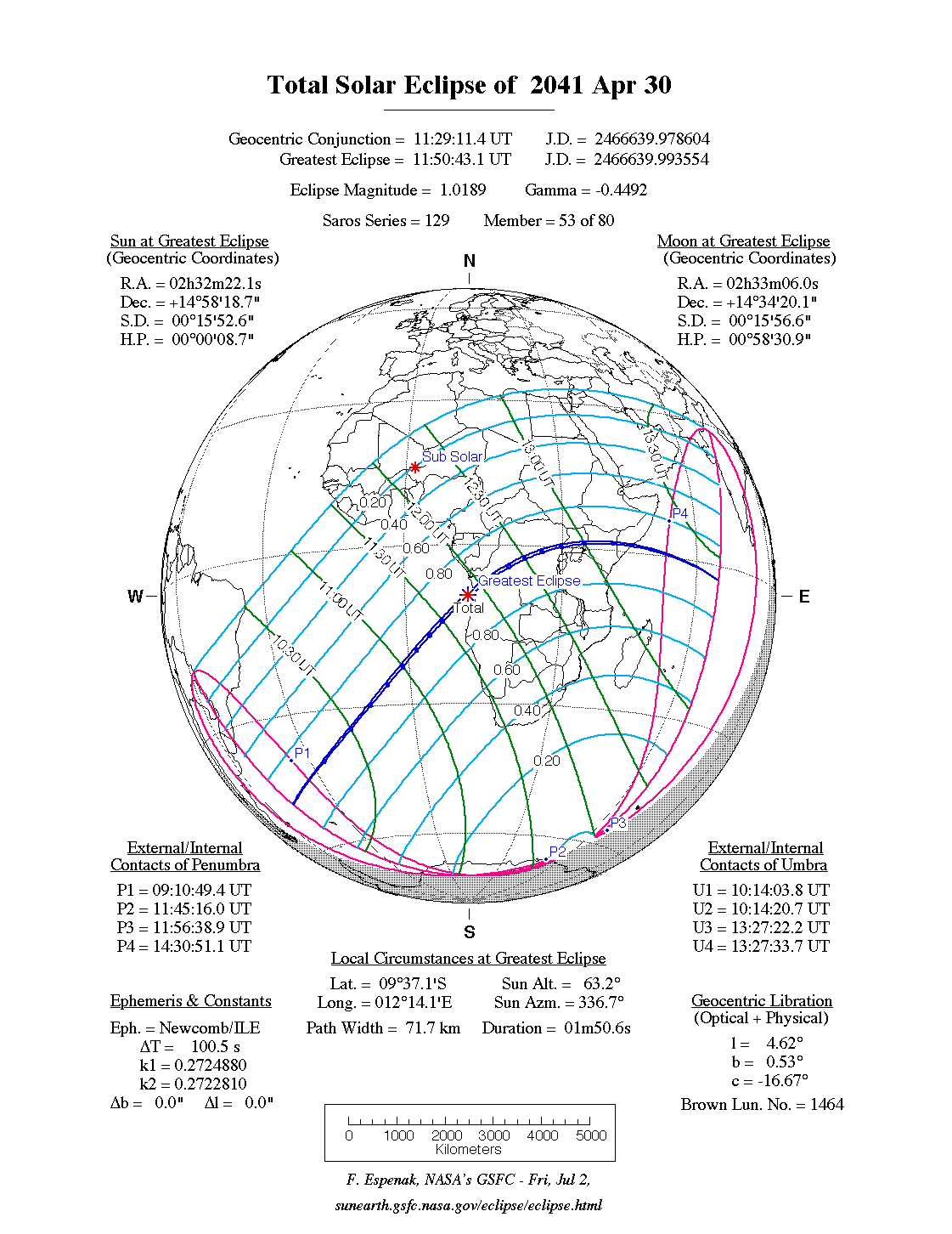 NASA map of the total solar eclipse of 30 April 2041