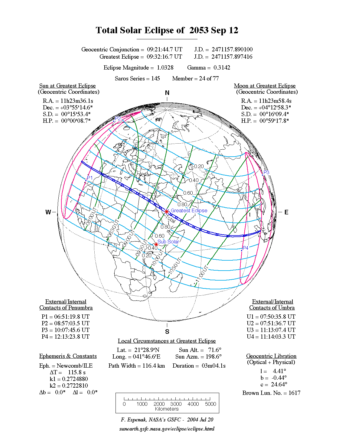 NASA map of the total solar eclipse of 12 September 2053