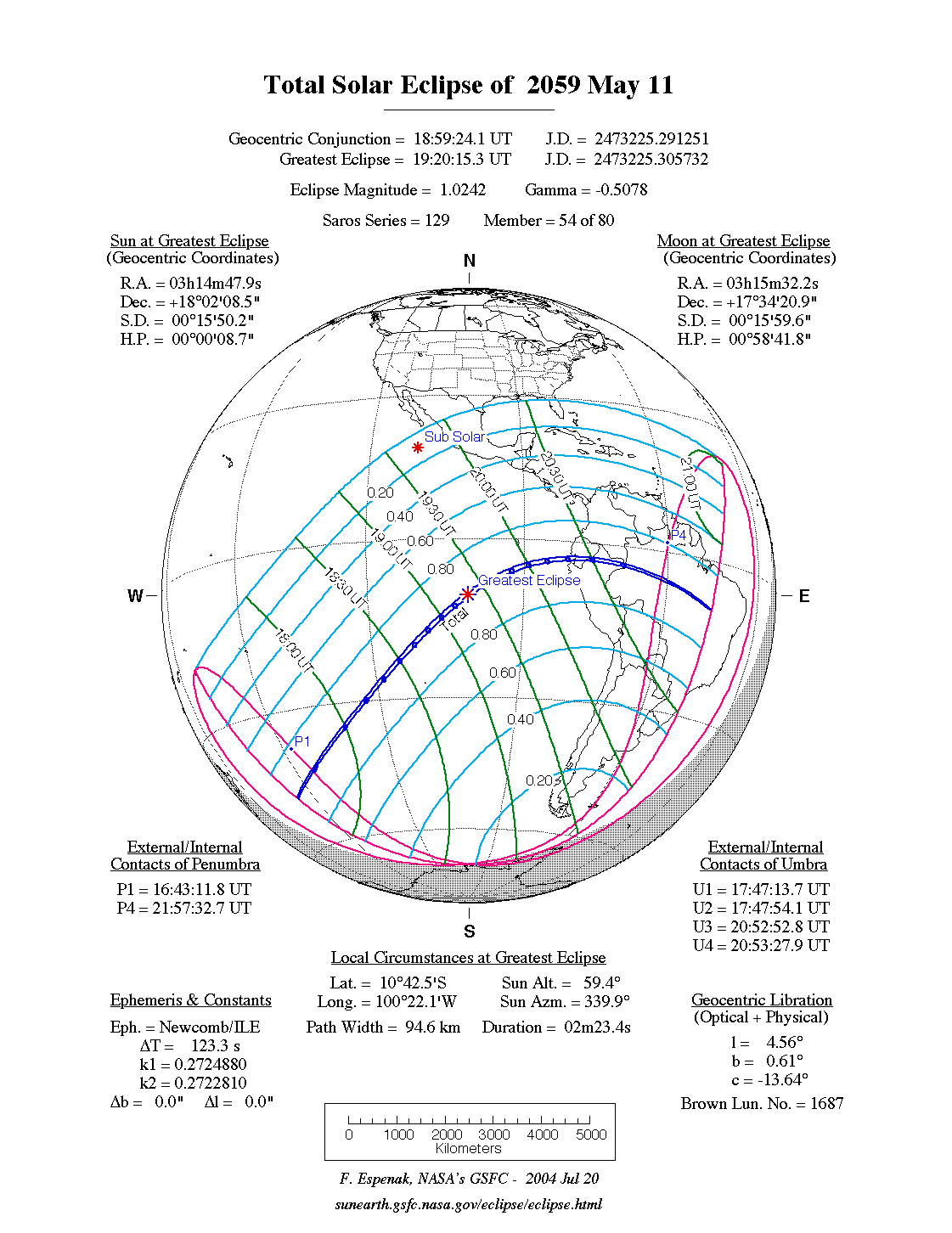 NASA map of the total solar eclipse of 11 May 2059
