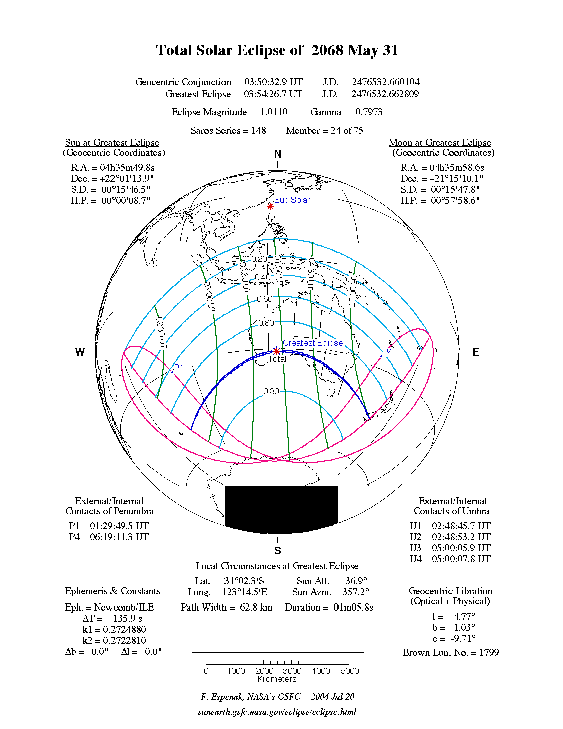 NASA map of the total solar eclipse of 31 May 2068