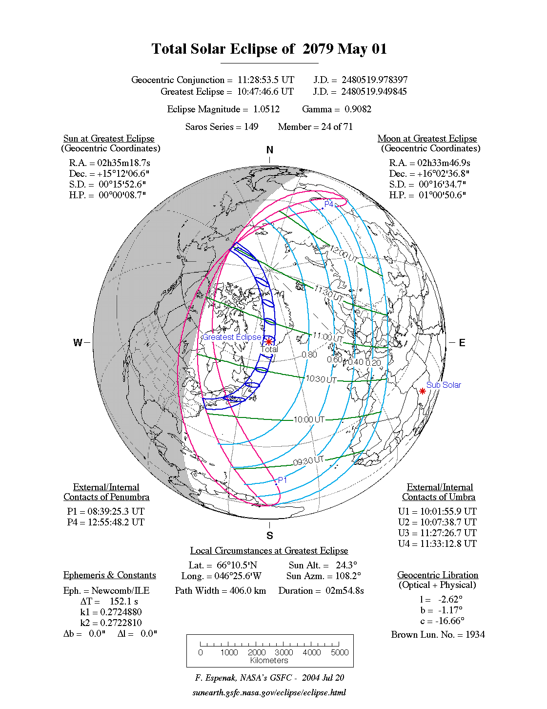 NASA map of the total solar eclipse of 1 May 2079