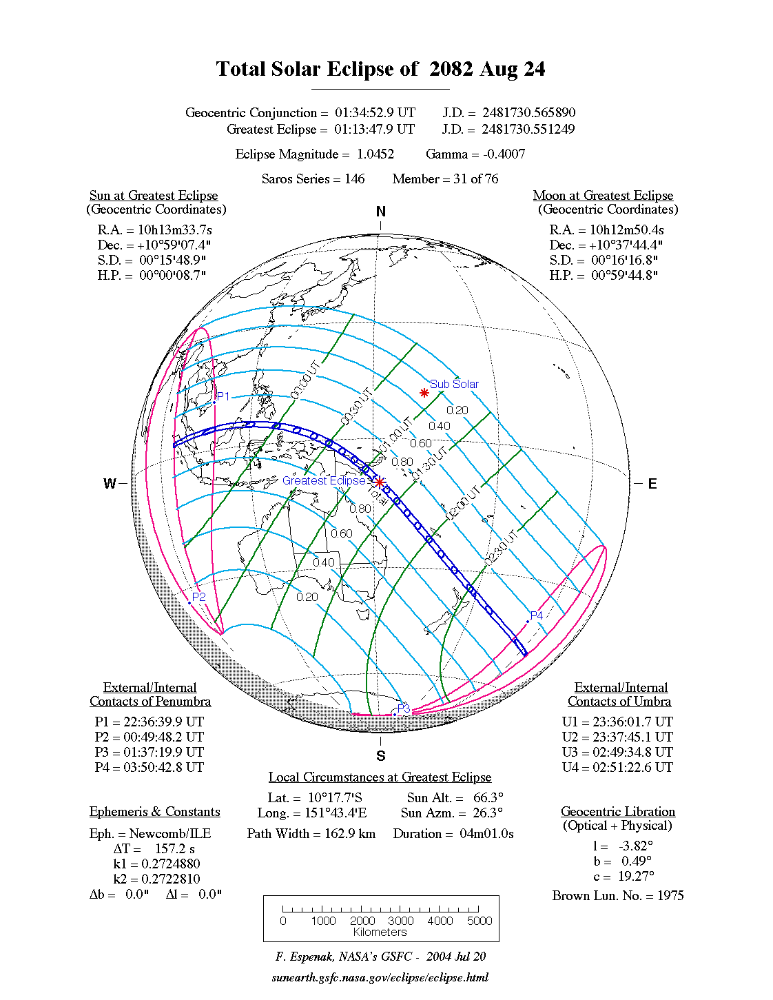 NASA map of the total solar eclipse of 24 August 2082