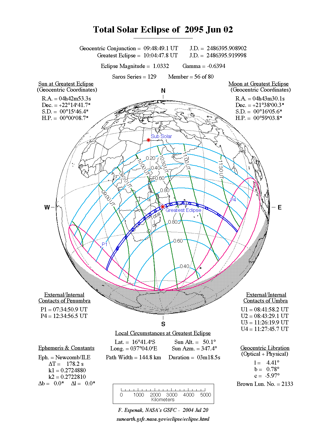 NASA map of the total solar eclipse of 2 June 2095
