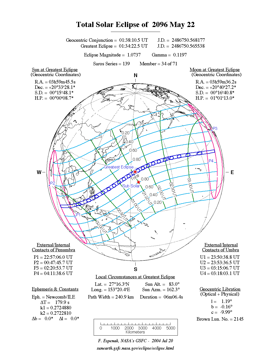 NASA map of the total solar eclipse of 22 May 2096