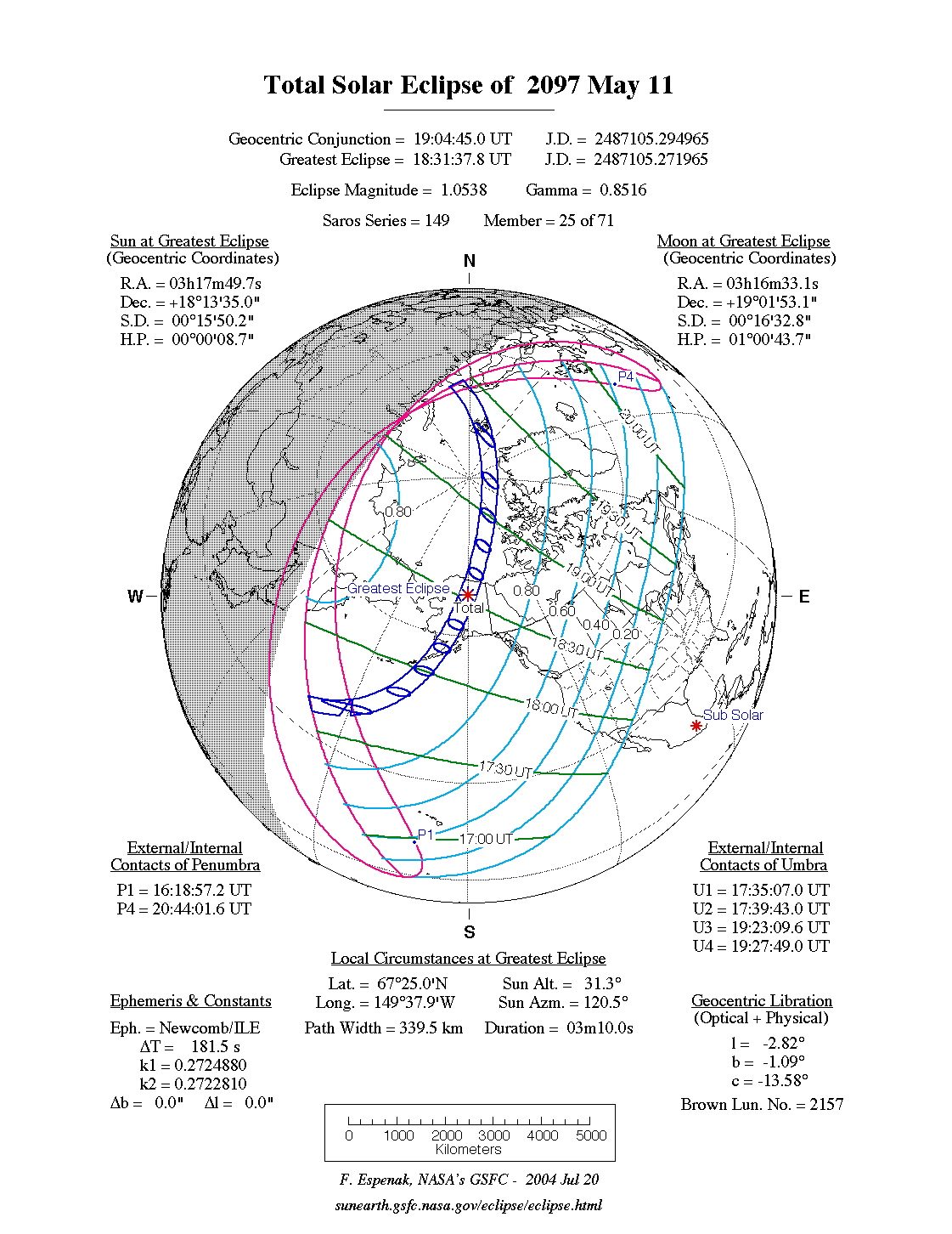NASA map of the total solar eclipse of 11 May 2097