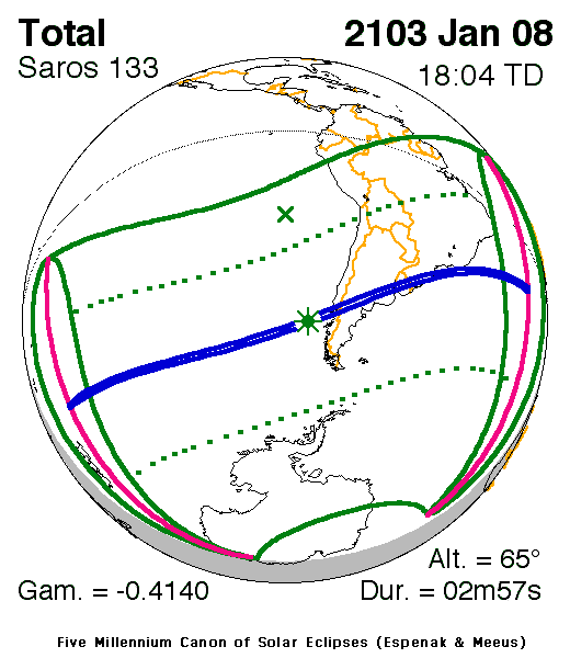 NASA map of the total solar eclipse of 8 January 2103