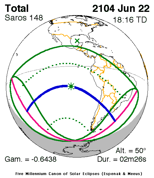 NASA map of the total solar eclipse of 22 June 2104