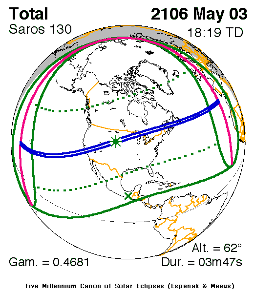 NASA map of the total solar eclipse of 3 May 2106