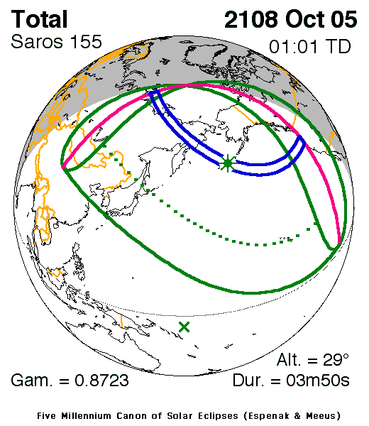 NASA map of the total solar eclipse of 5 October 2108