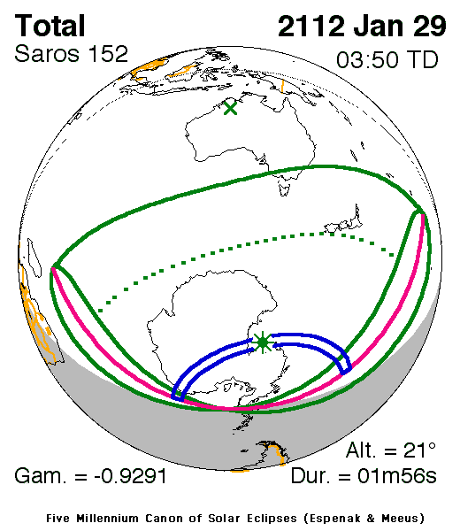 NASA map of the total solar eclipse of 29 January 2112