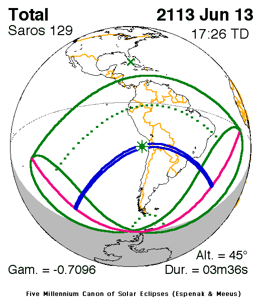 NASA map of the total solar eclipse of 13 June 2113