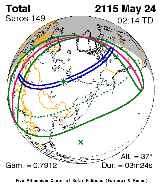 NASA map of the total solar eclipse of 24 May 2115