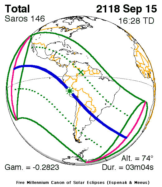 NASA map of the total solar eclipse of 15 September 2118