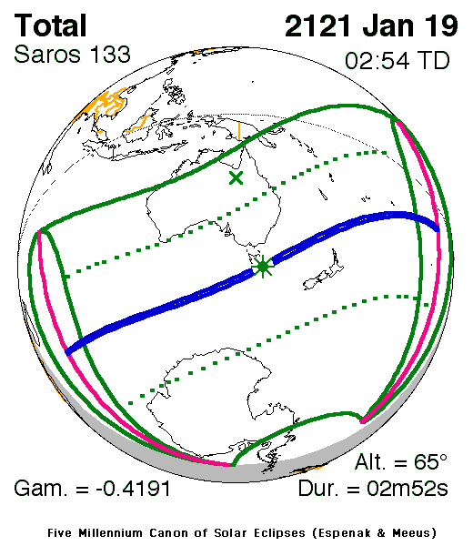NASA map of the total solar eclipse of 19 January 2121