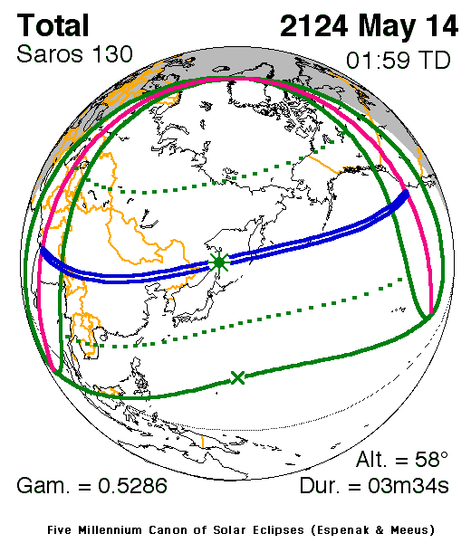 NASA map of the total solar eclipse of 14 May 2124