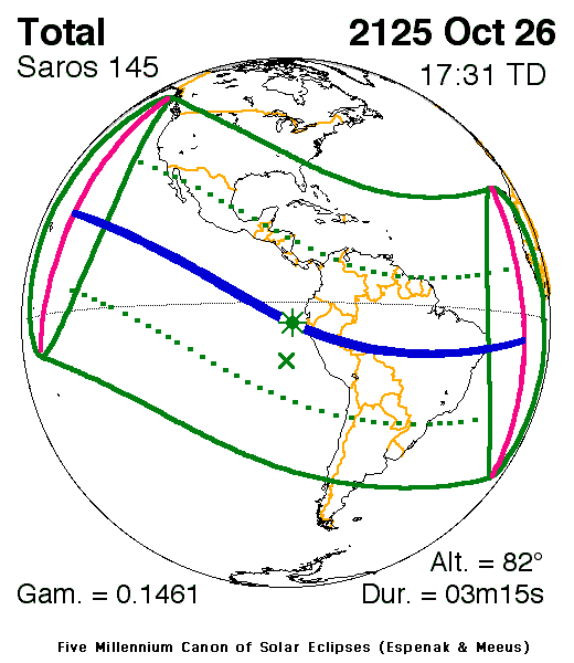 NASA map of the total solar eclipse of 26 October 2125