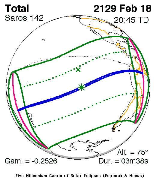 NASA map of the total solar eclipse of 18 February 2129