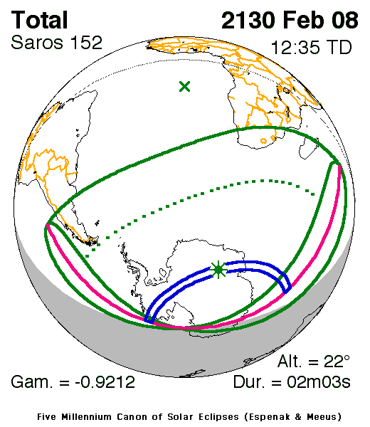 NASA map of the total solar eclipse of 8 February 2130
