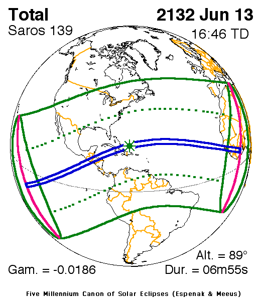 NASA map of the total solar eclipse of 13 June 2132