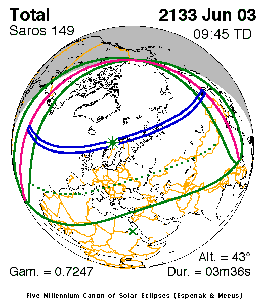 NASA map of the total solar eclipse of 3 June 2133