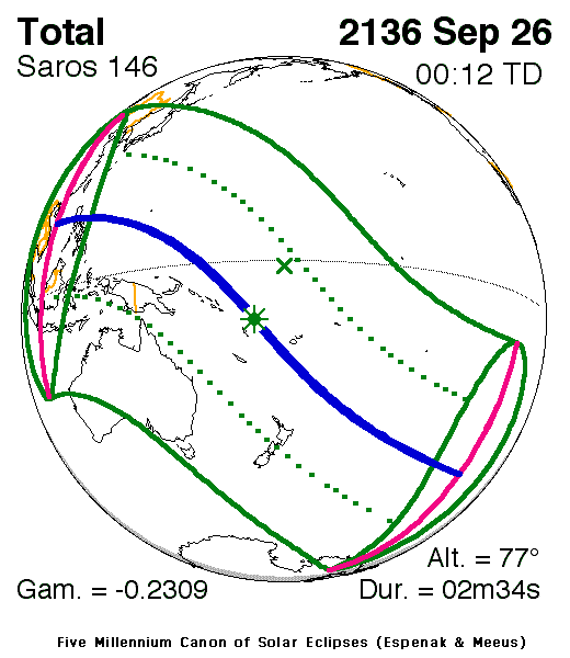 NASA map of the total solar eclipse of 26 September 2136