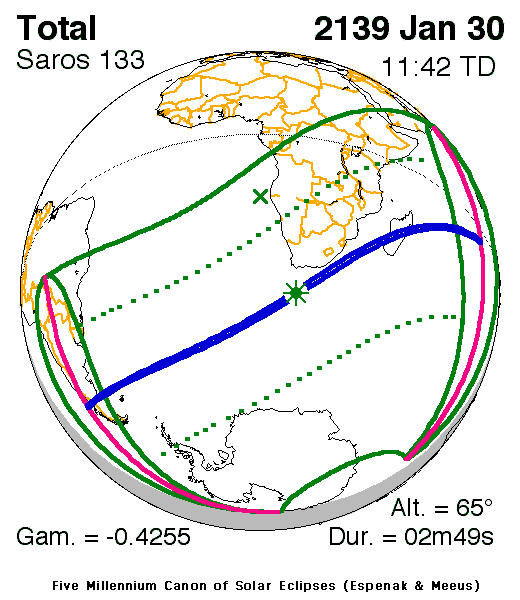 NASA map of the total solar eclipse of 30 January 2139