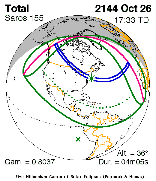 NASA map of the total solar eclipse of 26 October 2144