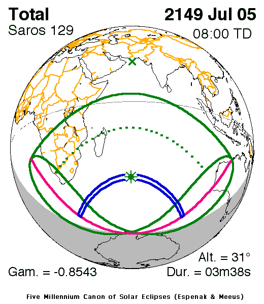 NASA map of the total solar eclipse of 5 July 2149