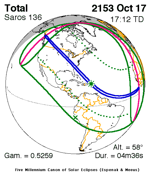 NASA map of the total solar eclipse of 17 October 2153