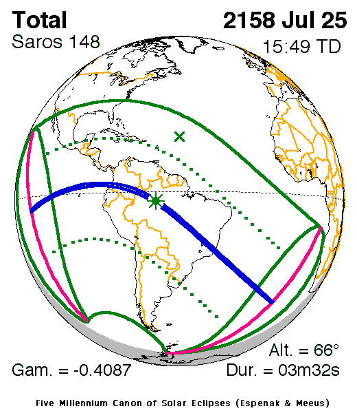 NASA map of the total solar eclipse of 25 July 2158