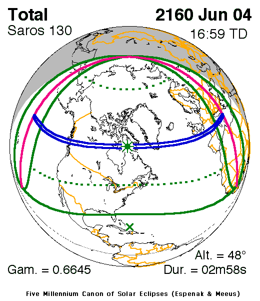 NASA map of the total solar eclipse of 4 June 2160