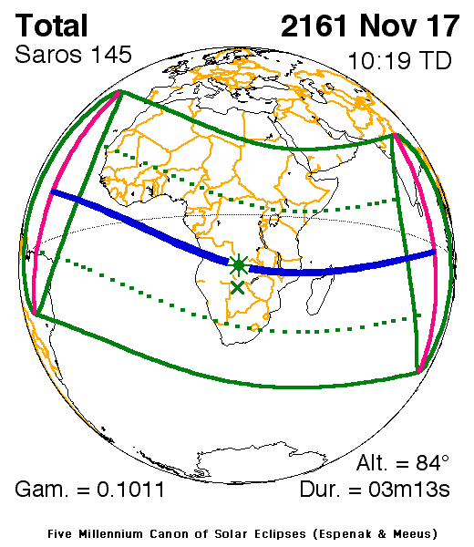 NASA map of the total solar eclipse of 17 November 2161