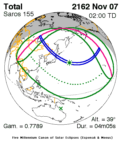 NASA map of the total solar eclipse of 7 November 2162