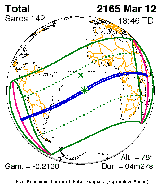 NASA map of the total solar eclipse of 12 March 2165