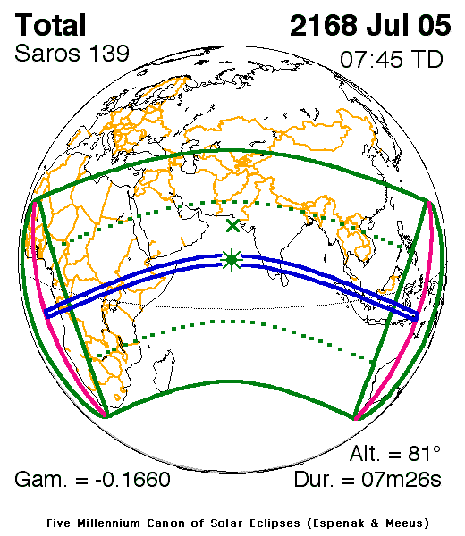 NASA map of the total solar eclipse of 5 July 2168
