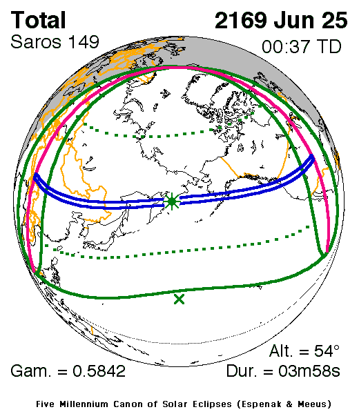 NASA map of the total solar eclipse of 25 June 2169