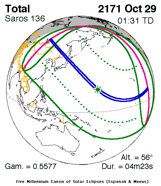 NASA map of the total solar eclipse of 29 October 2171