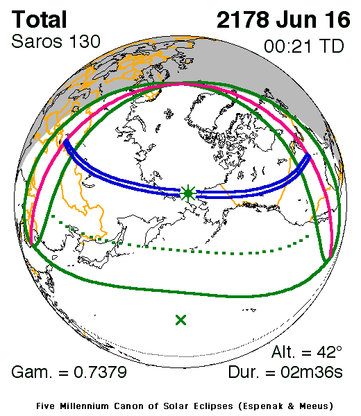 NASA map of the total solar eclipse of 16 June 2178