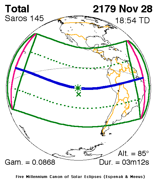 NASA map of the total solar eclipse of 28 November 2179