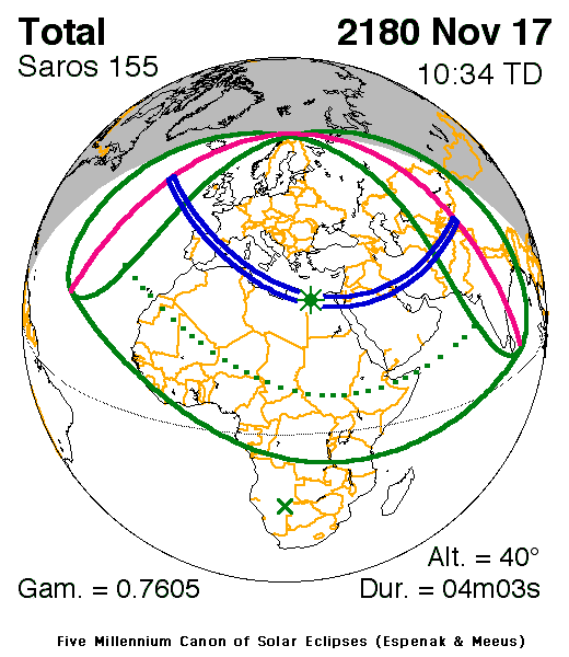 NASA map of the total solar eclipse of 17 November 2180