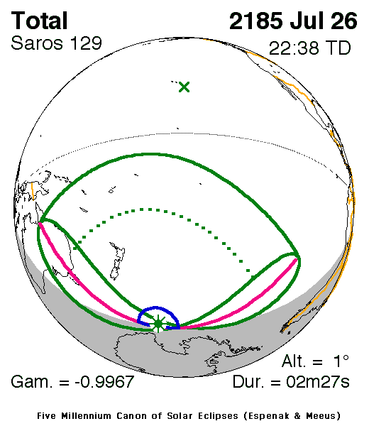 NASA map of the total solar eclipse of 26 July 2185
